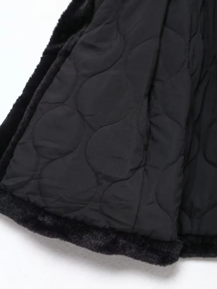 KEYANKETIAN Women's faux Fur Effect Coat Retro style new winter drawstring waist half high neck short zipper Mujer jacket