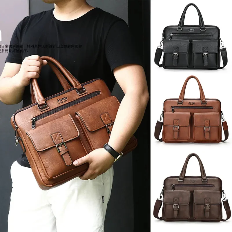 

Деловой портфель для мужчин, винтажная Сумка-тоут, сумка для ноутбука 14 дюймов, мессенджер на плечо в деловом стиле, кросс-боди