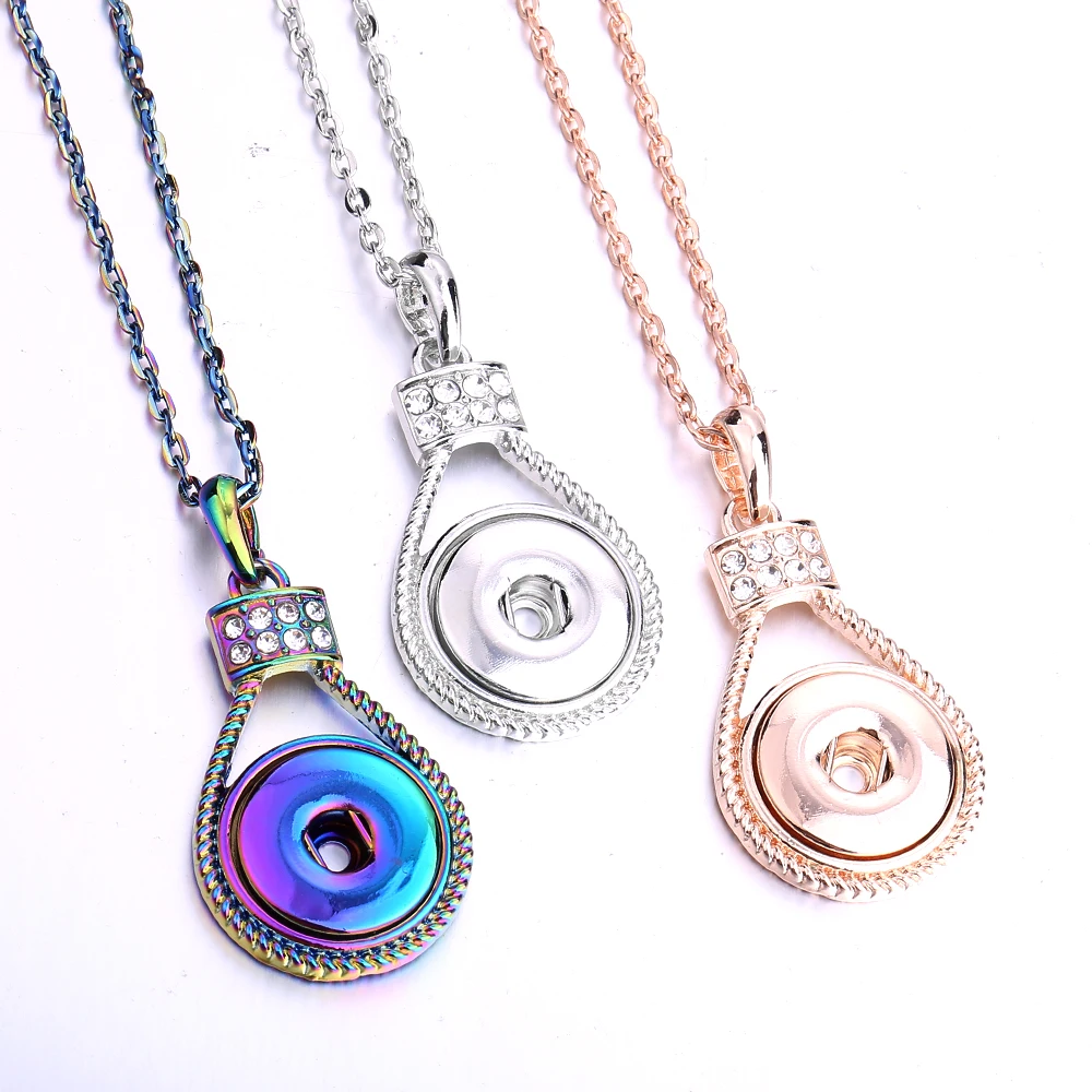 

10pcs Crystal Water Drop Shape Snap Button Necklace 18mm Metal Snaps Buttons Pendant Necklaces For Women Jewelry