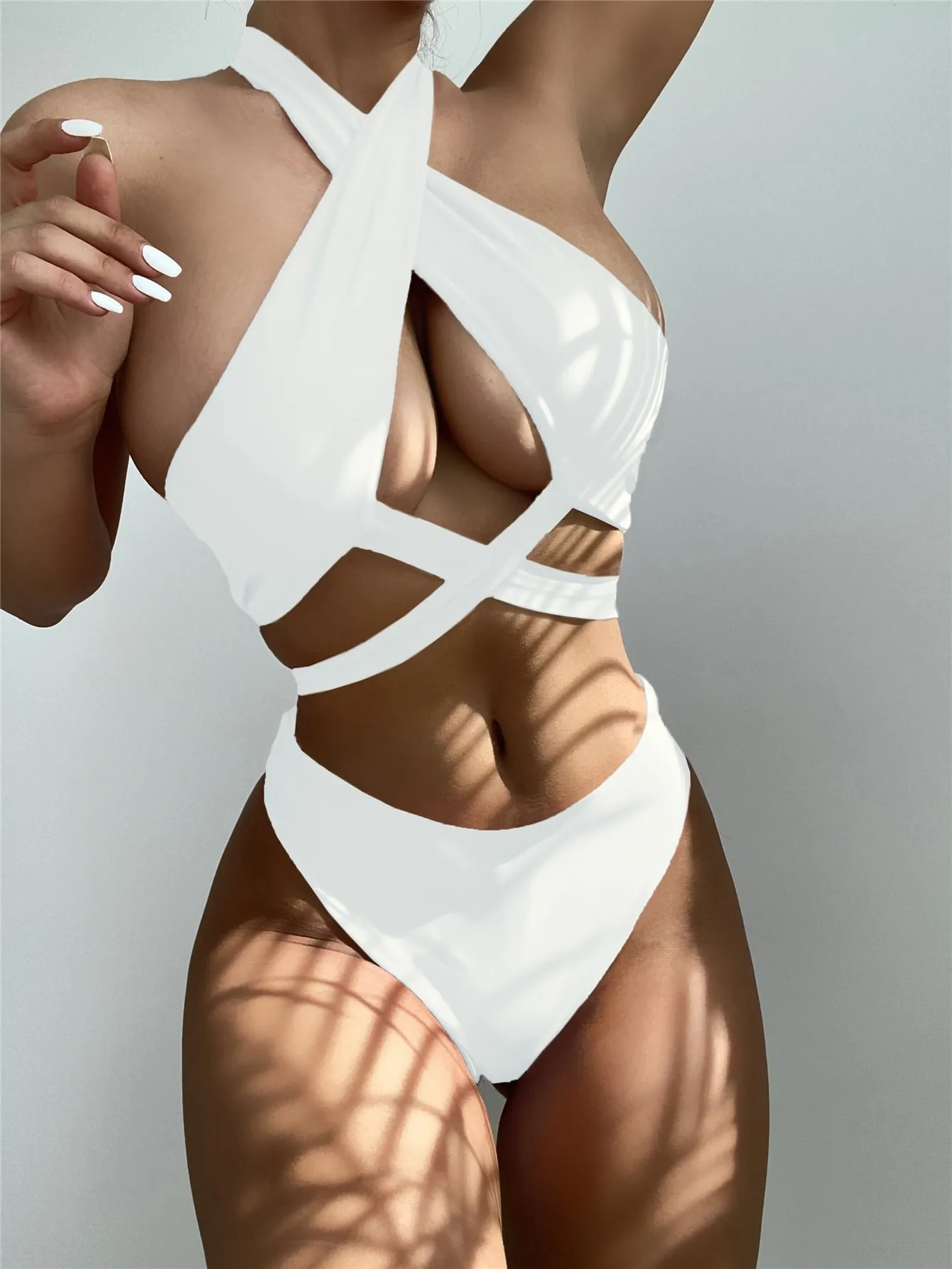 

2022 One Piece Solid Color Swimming Suit Summer Womens Swimsuit Cross Bandages To Beach Swimwear Bathing Suit