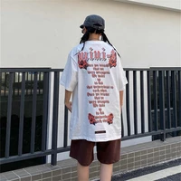 american retro letter printed high street gothic short sleeve t shirt women round neck loose grunge y2k tops harajuku shirts