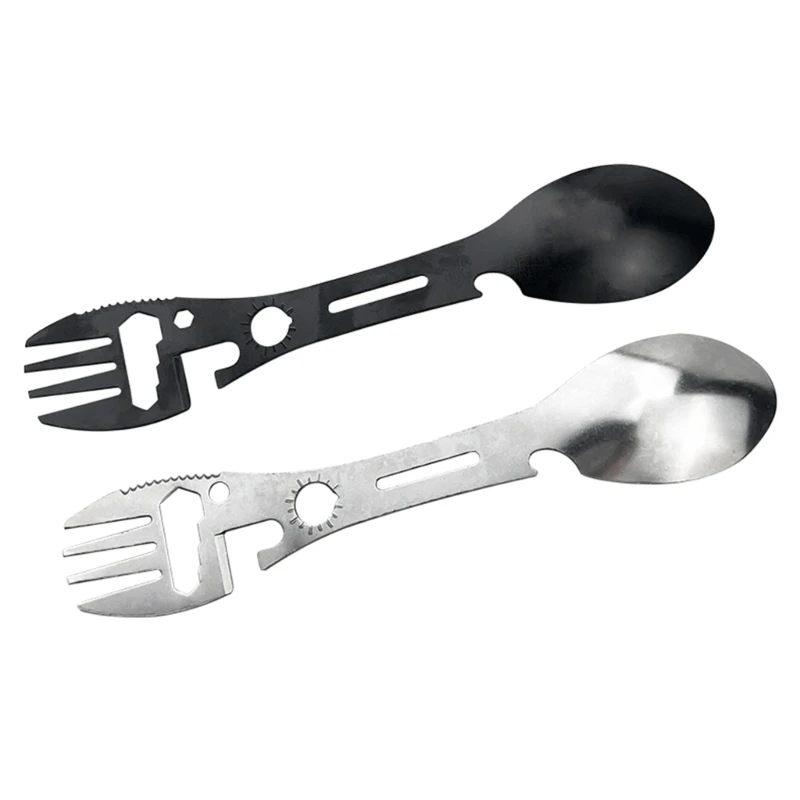 

Practical Outdoor Tableware 10 in 1 Camping Fork Spoon Stainless Steel Spoon Fork Wrench Cutting Knife Bottle Can Opener