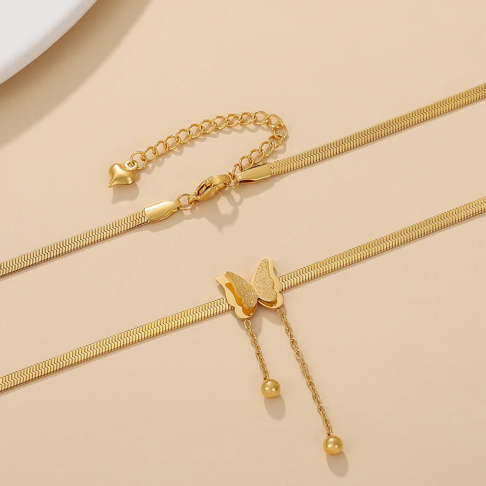Оптовая нержавеющая стальная змеиная цепочка бабочка ожерелье для женщин девочек элегантные водонепроницаемые стопка ювелирных изделий.