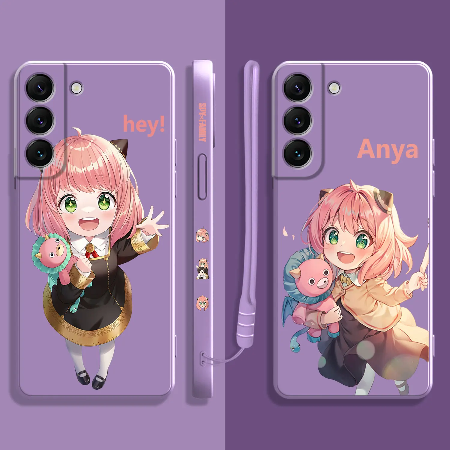 

Spy × Family Hey Run Smile Anya Square Liquid Case For Samsung Galaxy S22 S21 S20 FE Ultra S10 S9 S8 Plus S10e Note 20 10 Lite