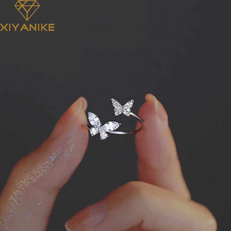 

XIYANIKE Bling Zircon Butterfly Cuff Finger Rings For Women Girl Korean Fashion New Jewelry Gift Party Birthday anillos mujer