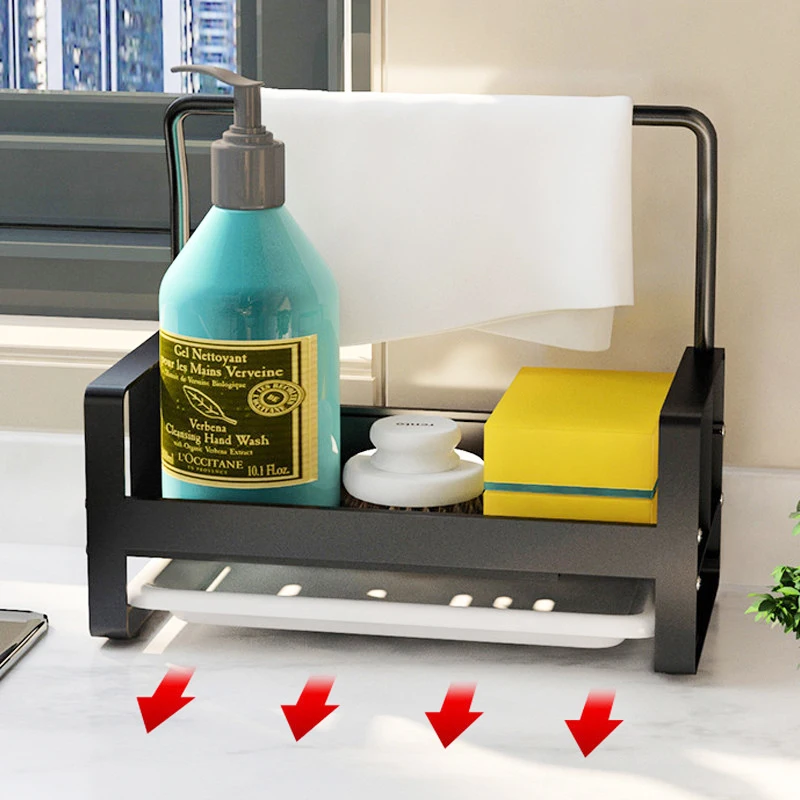 Органайзер для кухни практичный модный держатель мыла губки алюминиевая стойка