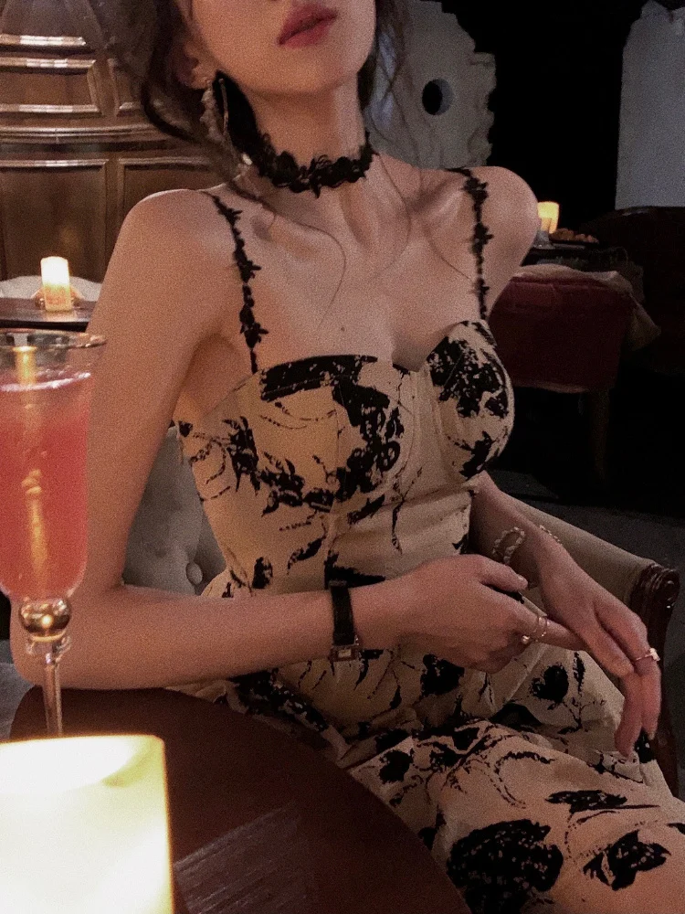 

Винтажное модное платье миди на тонких бретельках для выпускного вечера для женщин, элегантное облегающее женское вечернее платье без рука...