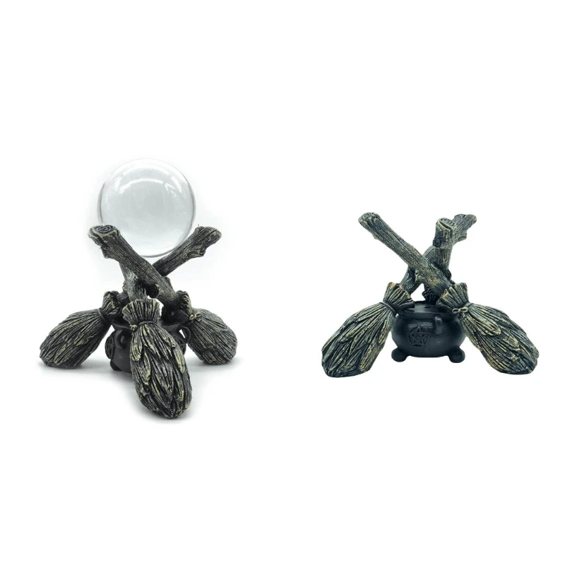 

Q0KF Resin Brooms Statue Crystal Balls Stand Tarot Table Brooms Display Base