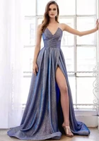 a line sequined glitter evening dresses sexy spaghetti strap side slit sweep train formal prom party gowns robe de mari%c3%a9e