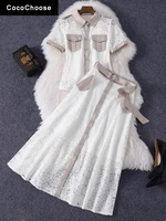 elegant womens two piece sets summer clothing 2022 fashion lace shirts white top and high waist skirt suits office outfits