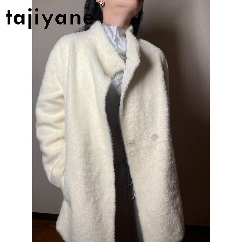 Фото TAJIYAN Rare Snow Peak White Baby Lagun Shearling Fur Coat Женское пальто свободного кроя Зимнее пальто Женская мягкая куртка из натурального меха Новинка №4