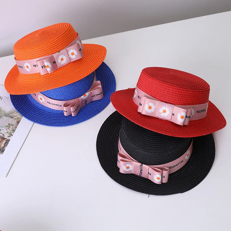

Parent Child Summer Hat For Women Sun Protection Straw Hats Baby Girls Travel Breathable Bow Cap Hat Beach Kids Sun Shade Hat