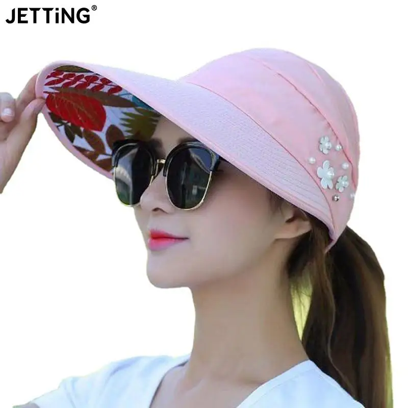 

Summer Hats for Women Foldable Sun Hat Pearl Flower Visor Suncreen Floppy Cap Female Outdoor Casual Baseball Cap Hat for Woman