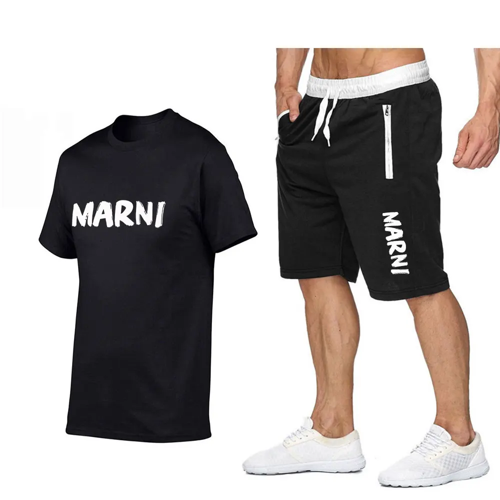 2023 Summer men's sets brand cotton top Short sleeve printed men's T-shirt + sports shorts casual daily jogging Short sleeve tee