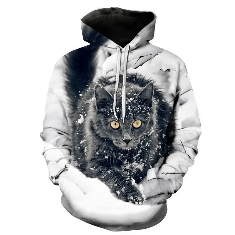 

New Cute 3d Cat Hoodie Men's Women's Sweatshirt Harajuku Hooded Autumn Boys And Girls Animal White Streetwear Pullover