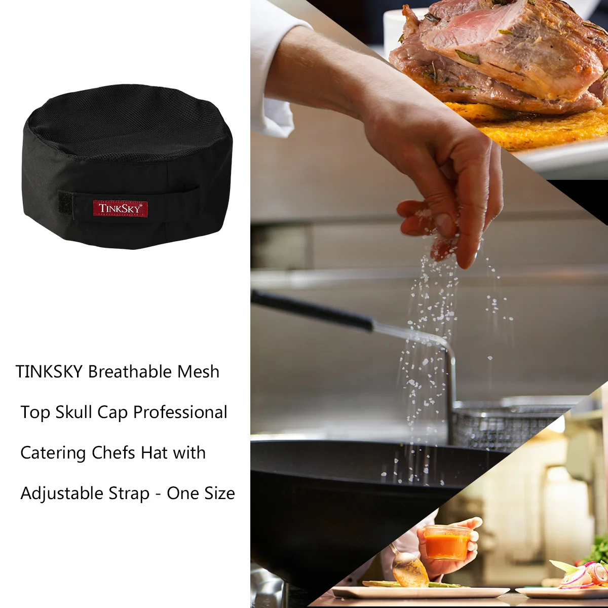 

Hat Mesh Cap Professional Chef Cap Beanie for Cooking Baker Kitchen Restaurant ( Black )