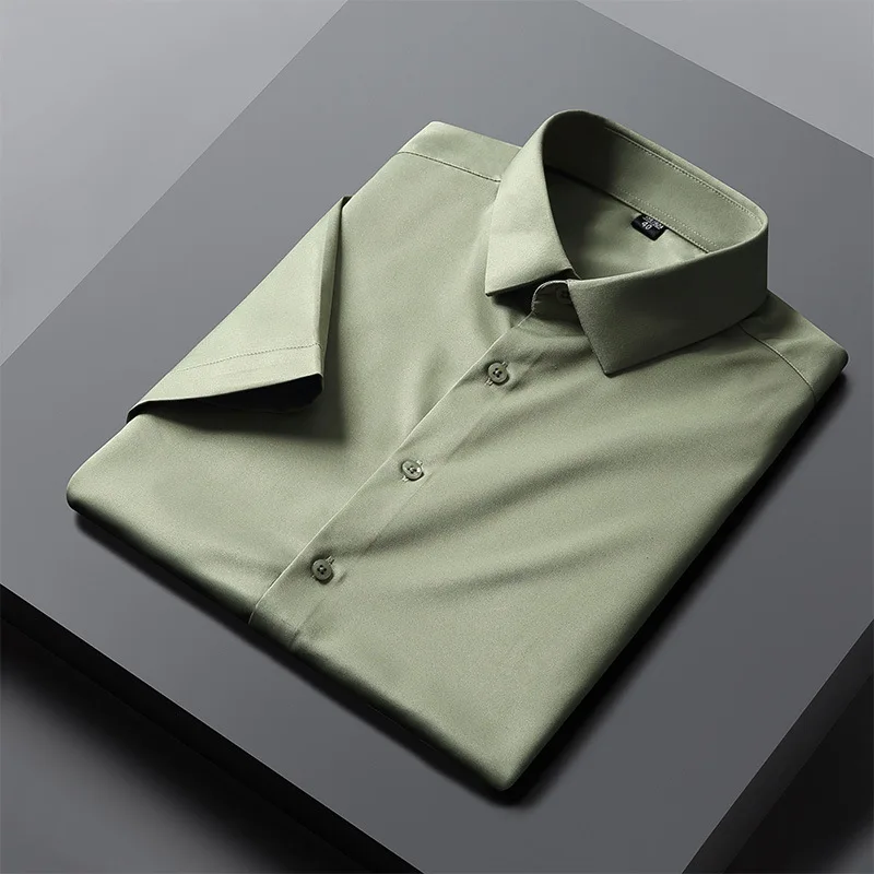 Men's clothing short-sleeved shirts sweat-absorbing, breathable, slim, non-iron, anti-wrinkle, solid color,  men summer shirts