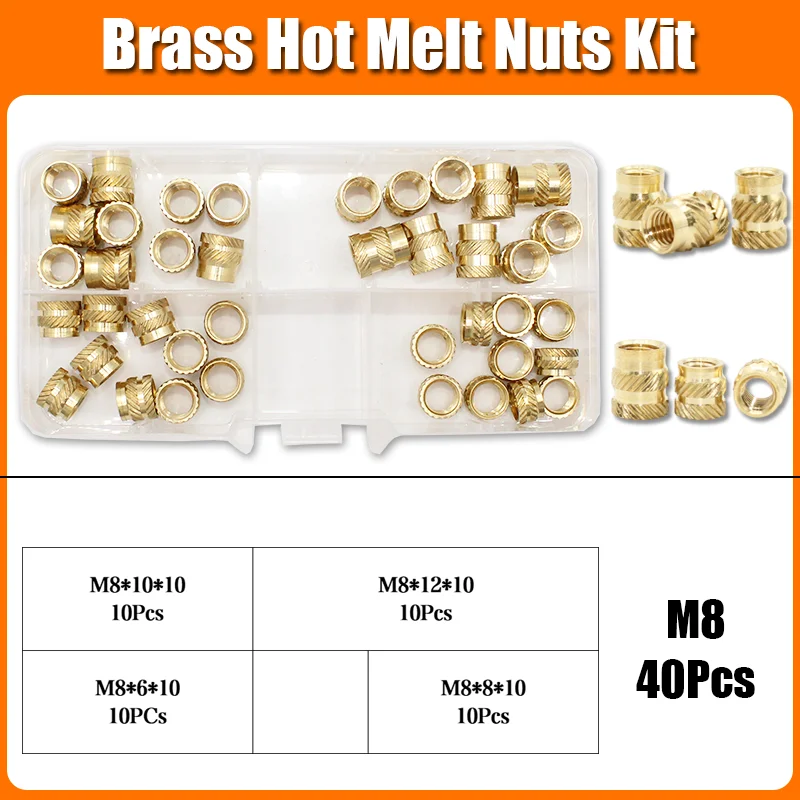 1400x комплект вставок с резьбой, латунная гайка M2 M3 M4 M5 M6 M8, термоплавкий набор вставок для пластика, 3D-принтер, вставная гайка для медных труб