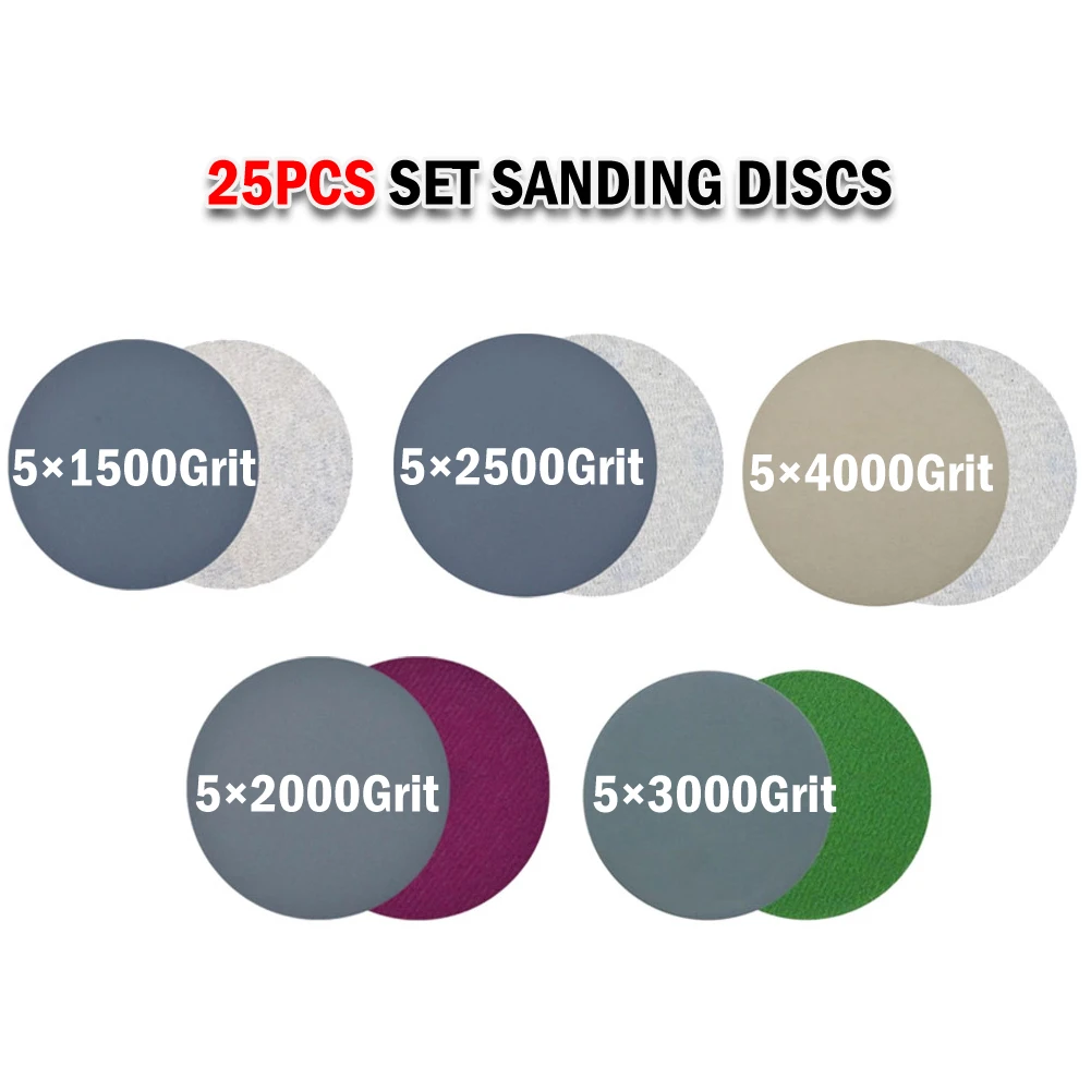 

25pcs 3inch Hook And Loop Wet/Dry Sandpaper 1500 2000 2500 3000 4000 Grit Round Sanding Discs For Polishing