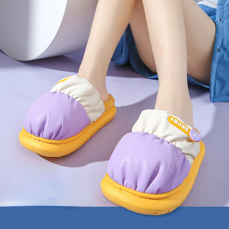 

New Waterproof Cotton Slippers for Women Winter Outdoor Warm Thick Plush Couple Fashion Platform Soft Sole Non Slip Cotton Shoes