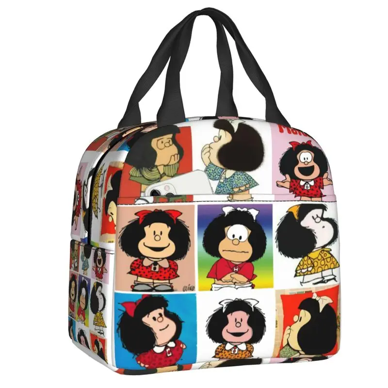 

Cute Mafalda Anime Thermal Insulated Lunch Bags Quino Humor Resuable Lunch Tote for Work School Travel Multifunction Food Box