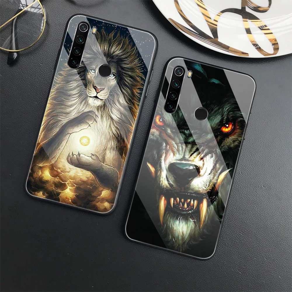 

Fierce Animals Wolf Phone Case for Redmi Note 10Pro 9 Pro Max 10 4G 9T 10S Poco F3 11 11S 5G F2Pro Luxury Tempered Glass Cover