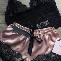 women sexy lingerie sleepwear silk lace shorts bikini homewear nightwear pajamas v neck sleeveless top and shorts