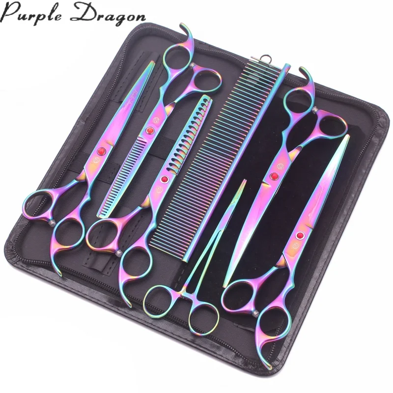 

Purple Dragon Dog Grooming Scissors 6.5/7inch JP 440C Straight Shears Thinning Shears Chunker Scissors Pet Curved Scissors Z3003