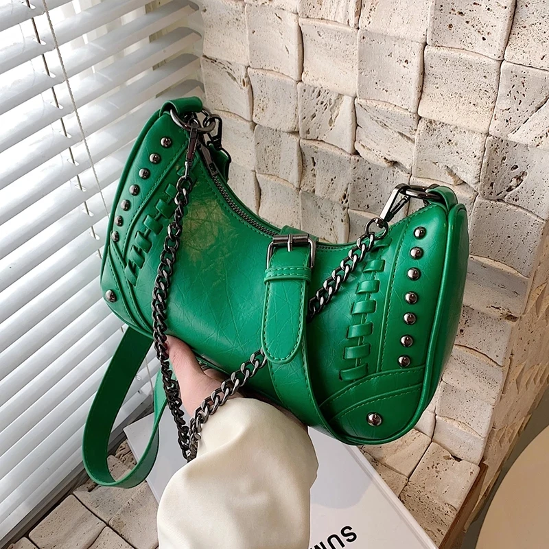 

Vintage Studded Rivet Chain Crossbody Messenger Bags for Women 2022 Summer Trendy Fashion Shoulder Bag Luxury Brand Small Handba