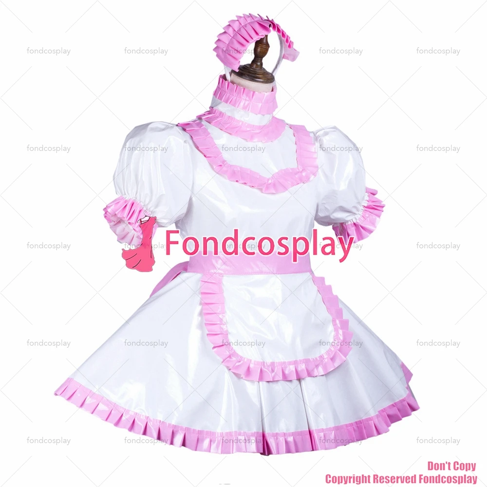 

tailor-made sexy adult dressing cross maid sissy short white thin pvc dress lockable uniform apron costume tv/cd[g3734]