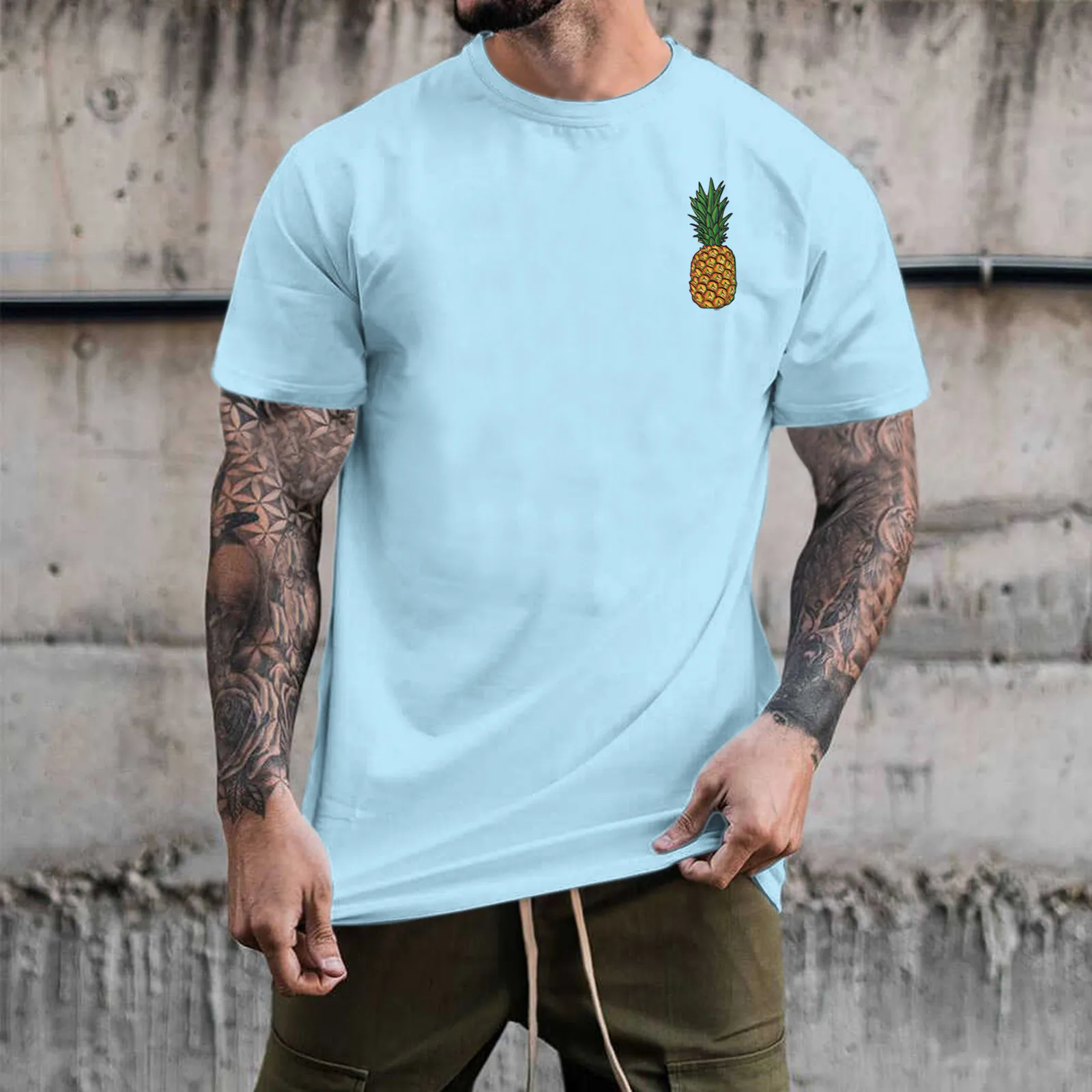 

T Shirts Men Medium Male Summer Casual Pineapple Print T Shirt Big And Tall Graphic T Shirts for Men Handstand Shirt Long Sleeve
