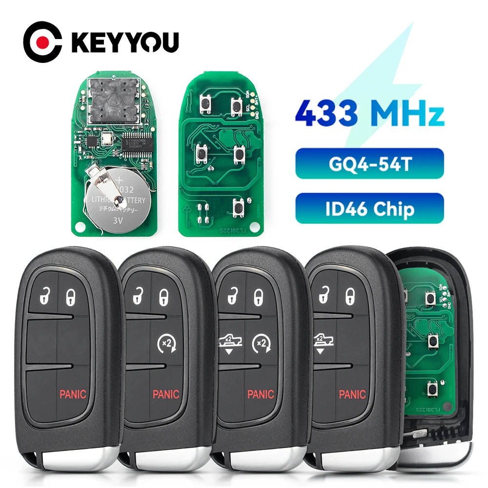 

KEYYOU GQ4-54T Remote Control Car Key For Dodge Ram 1500 1500 2500 3500 2013-2019 2/3/4/5 Buttons Key Fob 433MHz ID46 Chip
