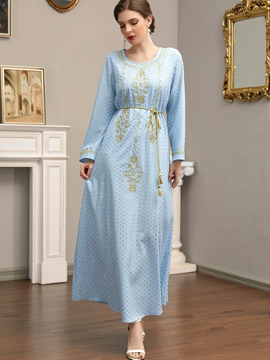 

Morocco Muslim Dress Abaya Turkey Embroidery Long Sleeves Maxi Caftan Dubai Casual Modest Robe Moroccan Kaftan Islamic Clothing