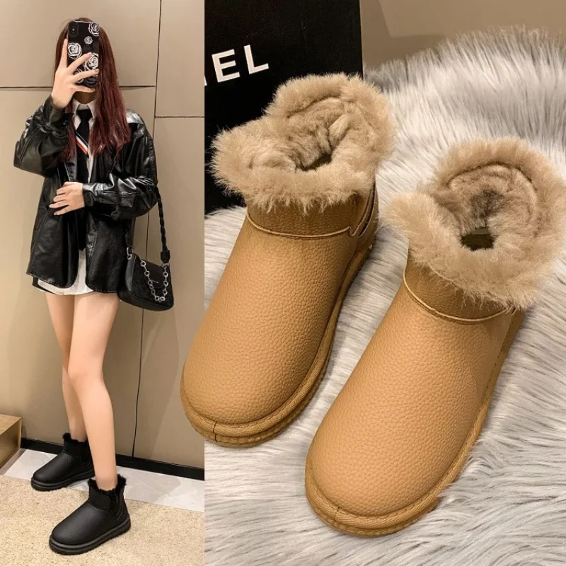 

Новинка, женские зимние водонепроницаемые сапоги из искусственной кожи с бархатной подкладкой, утепленные теплые зимние сапоги, Женская хлопковая обувь, 2023