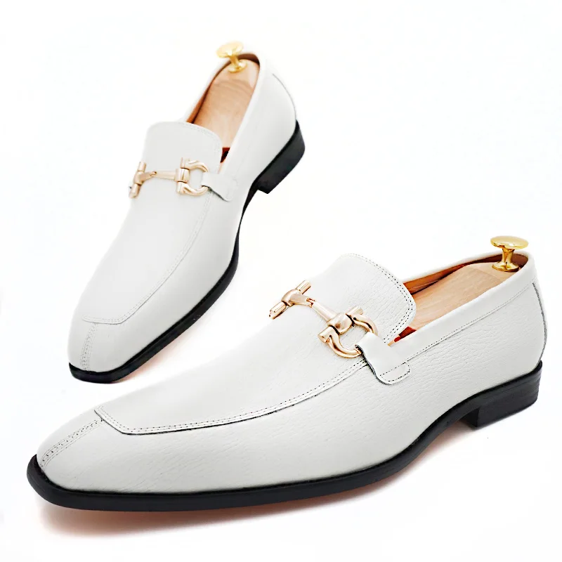 

Fashion Brand Men Leather Shoes White Black Brown Horsebit Loafers Slip on Formal Mens Dress Shoes Wedding Office Casual Shoes