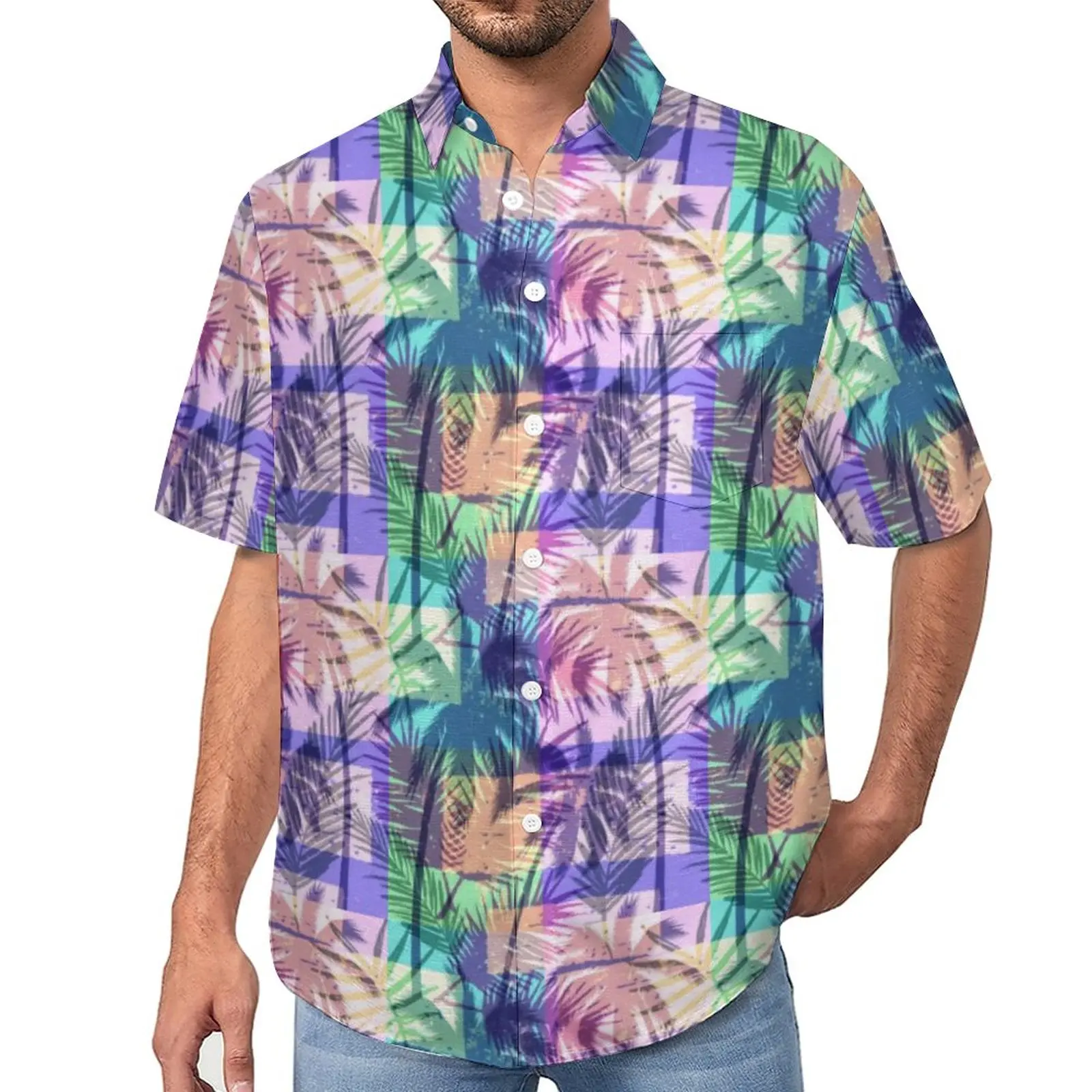 

Tropical Palm Trees Loose Shirt Men Beach Abstract Art Casual Shirts Summer Graphic Short Sleeve Harajuku Oversized Blouses