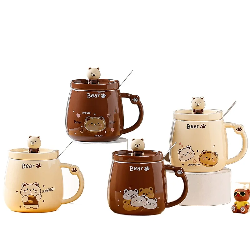 

Cartoon Bear Ceramic Cup Home Office with Cover Spoon Mug Good-looking Water Cup Couple Coffee Breakfast Cup