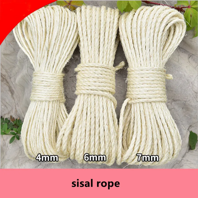 

6MM/8MMx20M Sisal Rope Cat Climbing Frame Diy Cat Litter Primary Color Green Hemp Rope Handmade Cat Scratching Post Rope