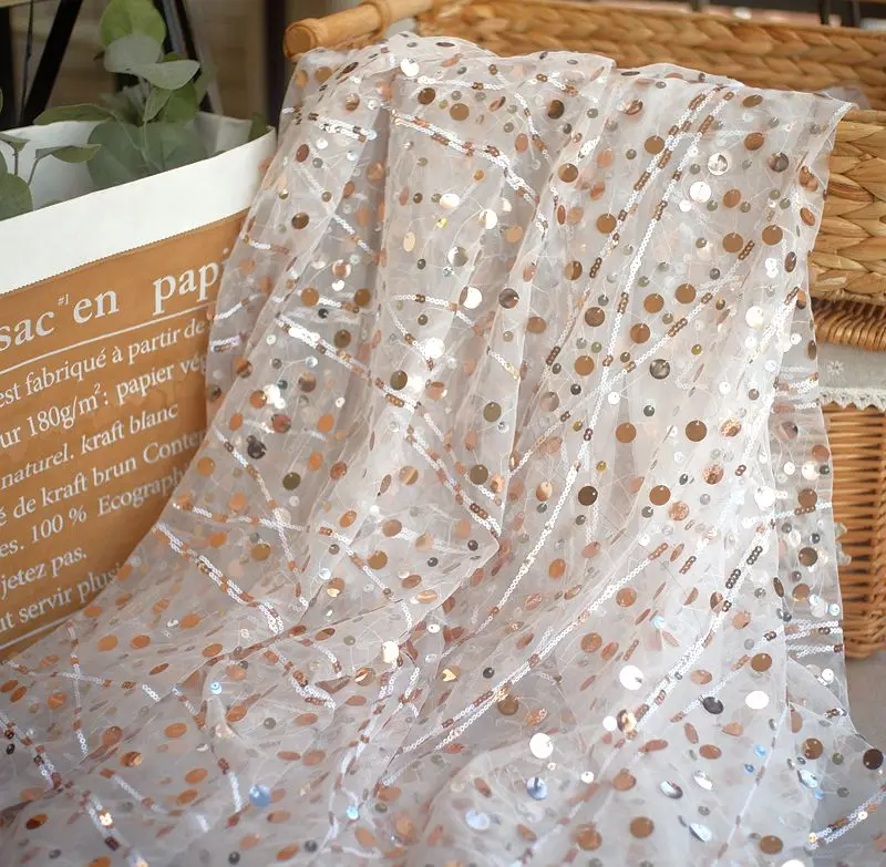 

1meter Fashion lace sequins shinning sparkle wedding lace fabric accessories dress lace fabric worldwide shipping