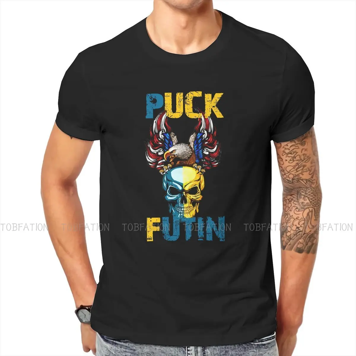 

No War Peace And Love Crewneck TShirts Puck Futin Skull Distinctive Men's T Shirt Hipster Clothing 6XL