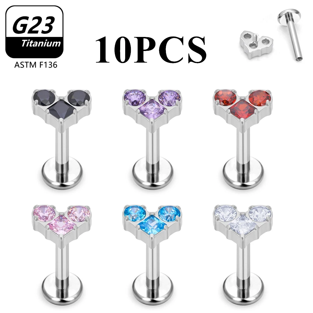 

10PCS Heart Shaped Zircon G23 ASTM F136 Titanium Piercing Stud Hypoallergenic Internal Thread Cartilage Earrings Wholesale