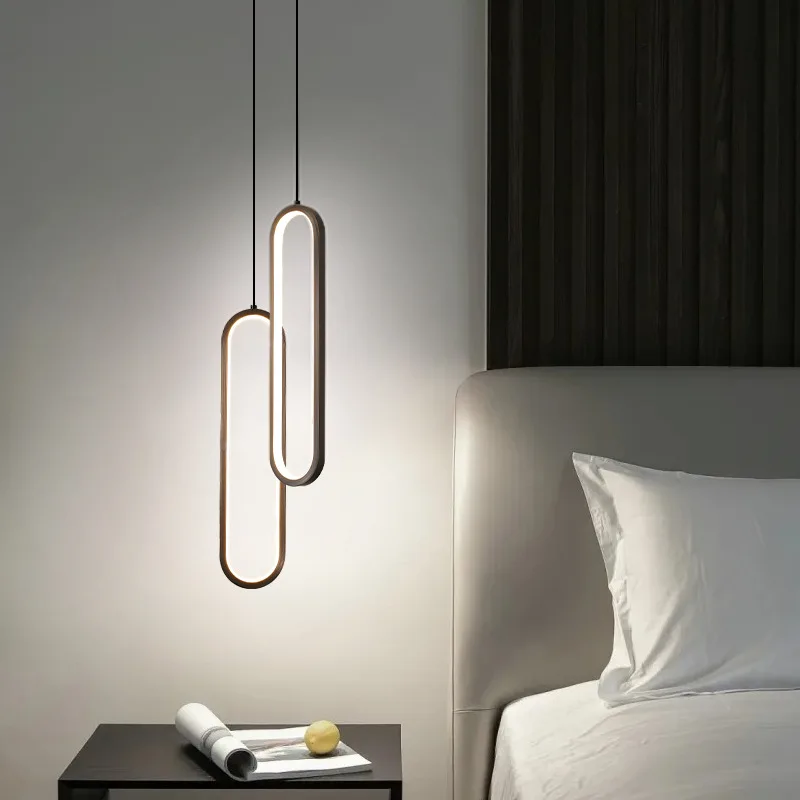 

Nordic Modern Creative LED Pendant Light Aluminum Luxury Personality Corridor Background Hanging Bedroom Bedside Study Ring Lamp