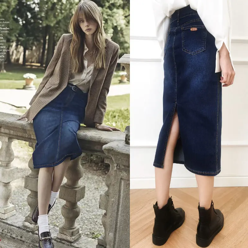 22 Fashion Classic Trendy luxury design New Summer High Waist Washing Retro Rear Slit Denim Skirt Girl