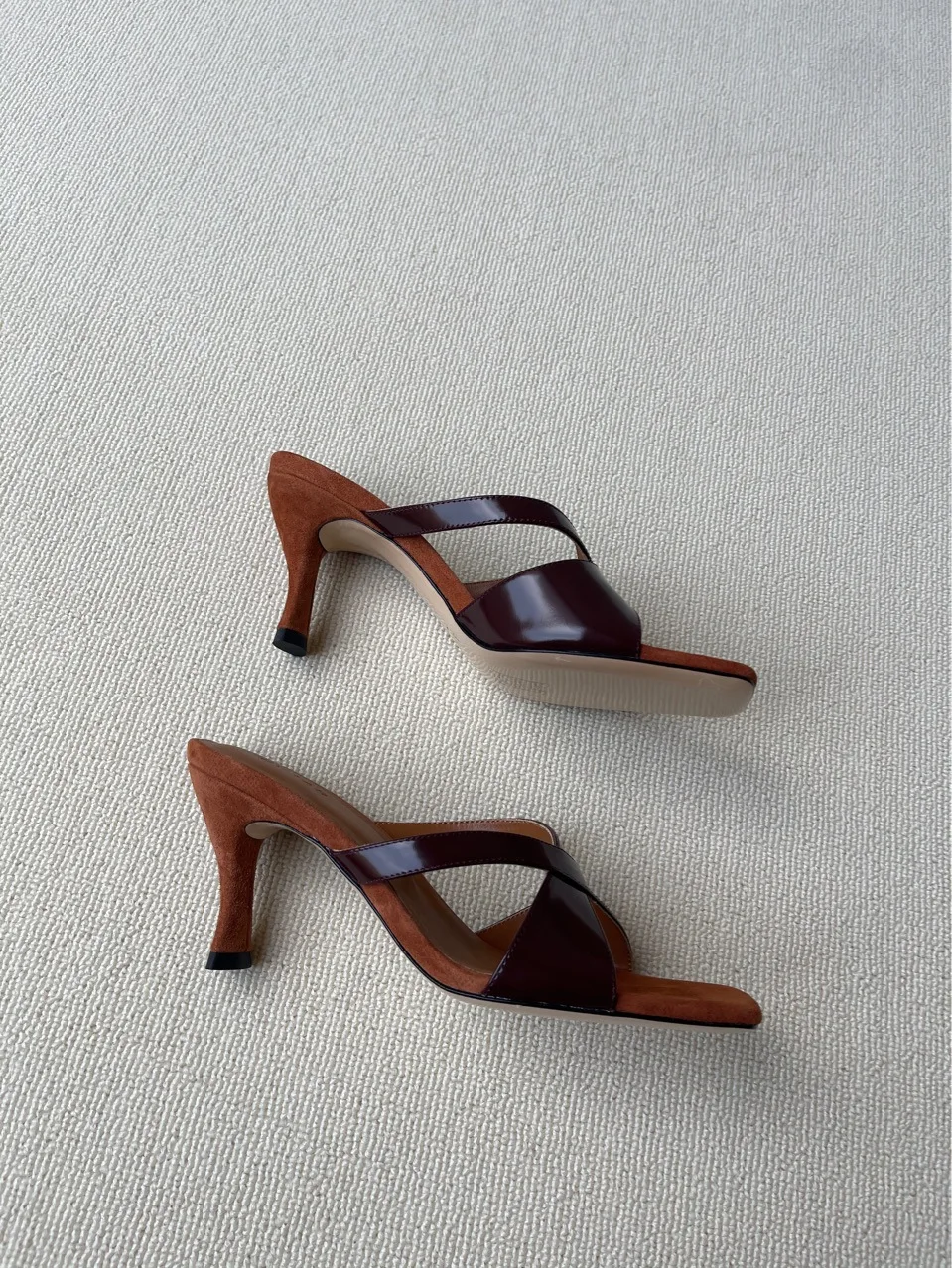 

Women's Mid Heels Muller Slippers Summer French Vintage Patchwork Open Toe Ladies Fashion Casual Mules Shoes