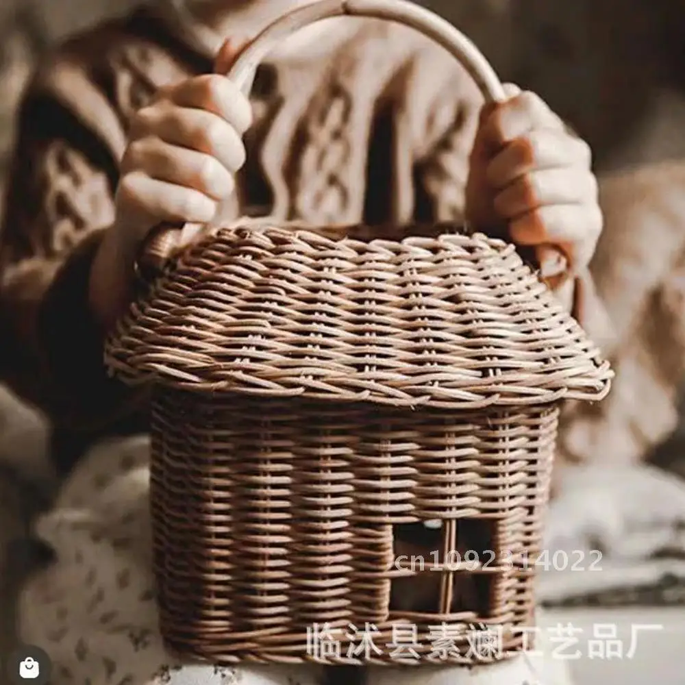 Будинок ручной работы из ротанга плетеные сумки милые сумки-корзины квадратные