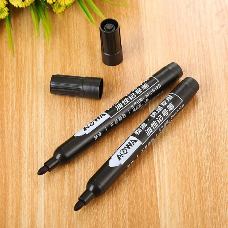 2pcs Thickening Marker Plastic Oily Waterproof Permanent Marker Pen South Korea Stationery Office Student Outdoor Marker Ink Pen