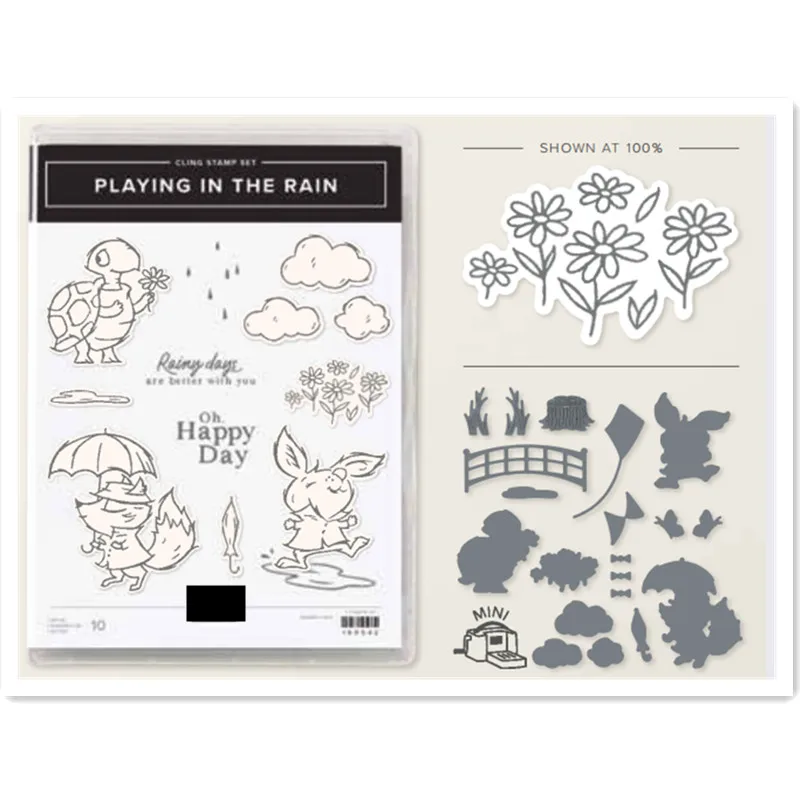 

PLAYING IN THE RAIN Cutting Dies And Rubber Stamps For Scrapbooking Making Embossing Card Crafts Template DIY 2023 New Christmas