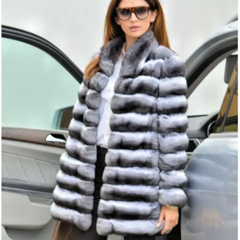 Роскошная женская куртка из шиншиллы зимняя натурального меха кролика рекс