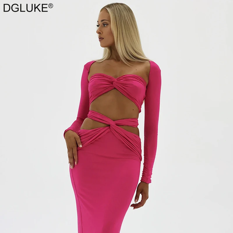 

Bandeau Top And Skirt Sets 3 Piece Elegant Women's Sets Long Sleeve Party Festival Outfit 2023 New In Matching Set