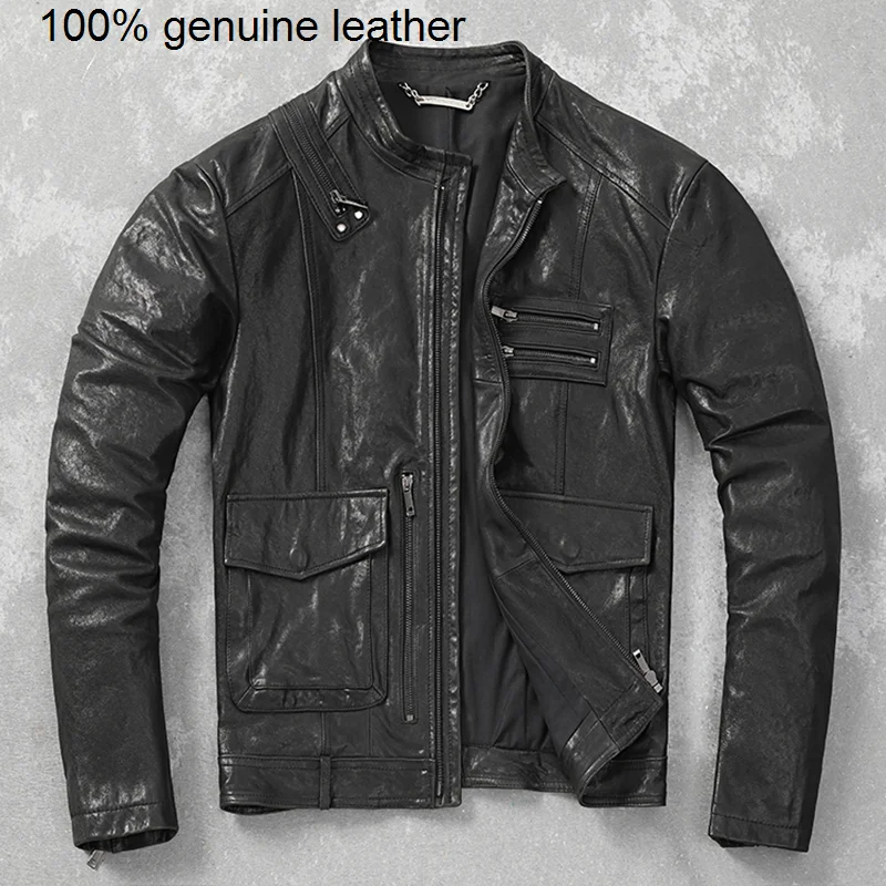 

Кожаная одежда растительного дубления мотоциклетная куртка из натуральной овчины мужская одежда тонкое демисезонное пальто